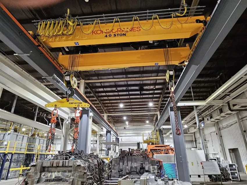 Kone Cranes 40-Ton x 28' Span Free-Standing Double Girder Top Running Bridge Crane