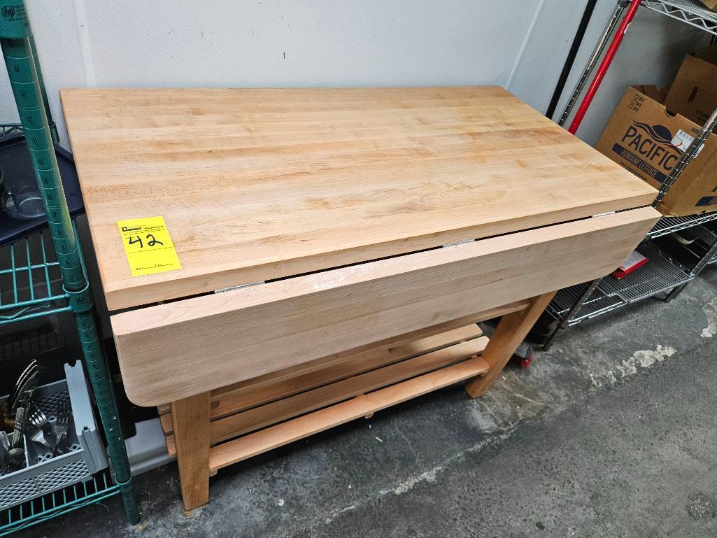 48" Wood Butcher Block Drop Leaf Table