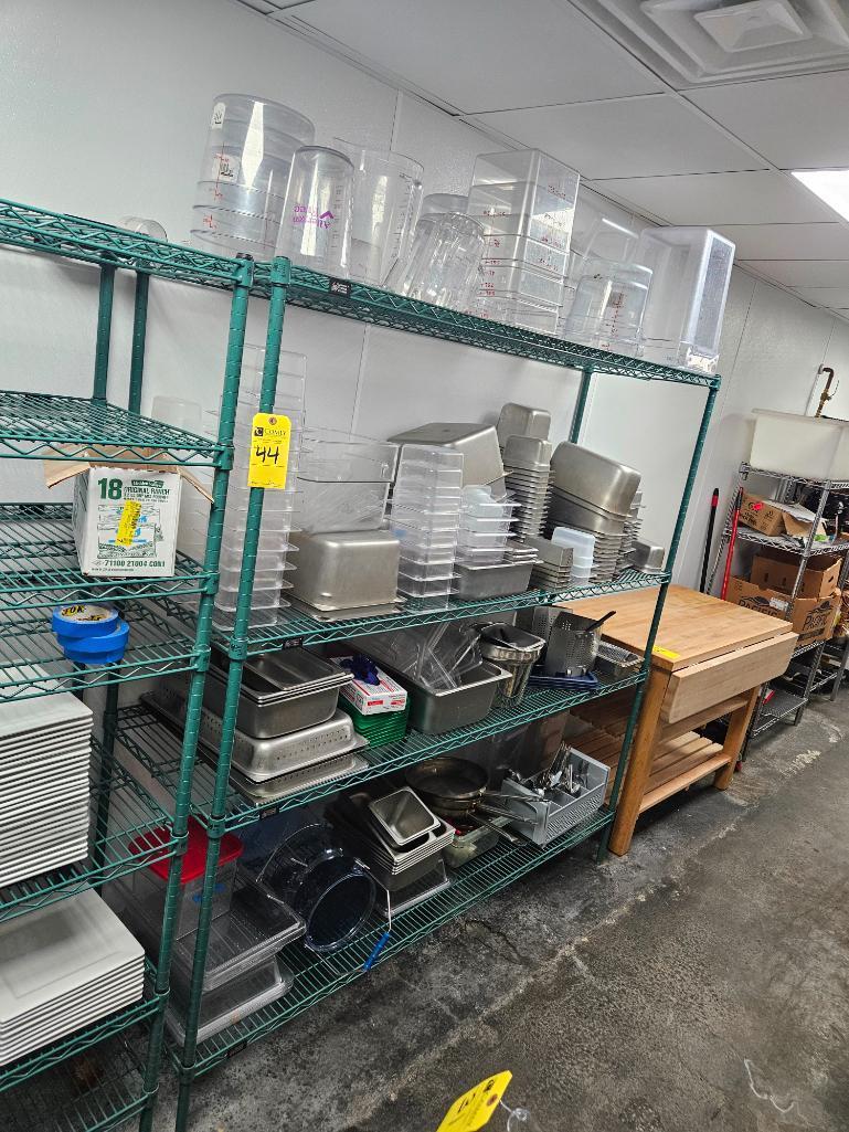 NSF Metro Rack, 72" w/ Contents, Prep Pans, Inserts, Plastic Inserts, Utensils, etc. (Lot)