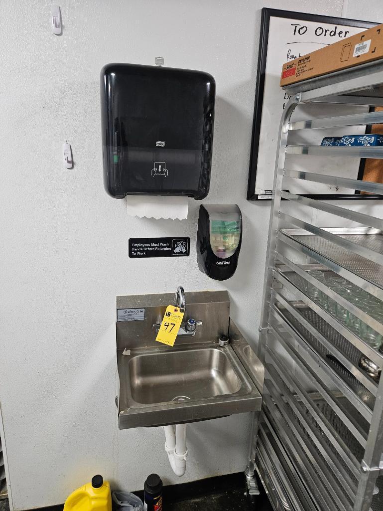 Krowne Stainless Steel Wall Mounted Hand Sink, M# WM200 w/ Paper Towel and Soap Dispenser