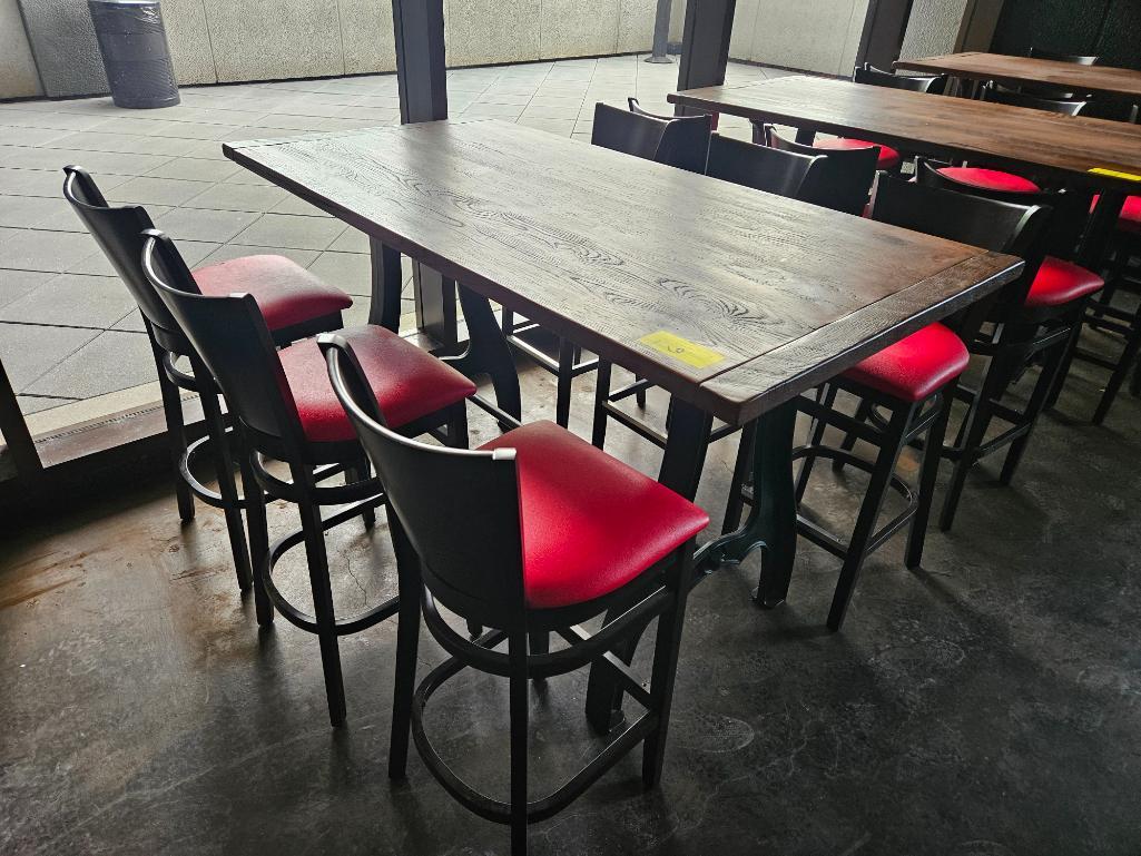 36" x 6' Wood High Top Table w/ 6 Barstools (Set)
