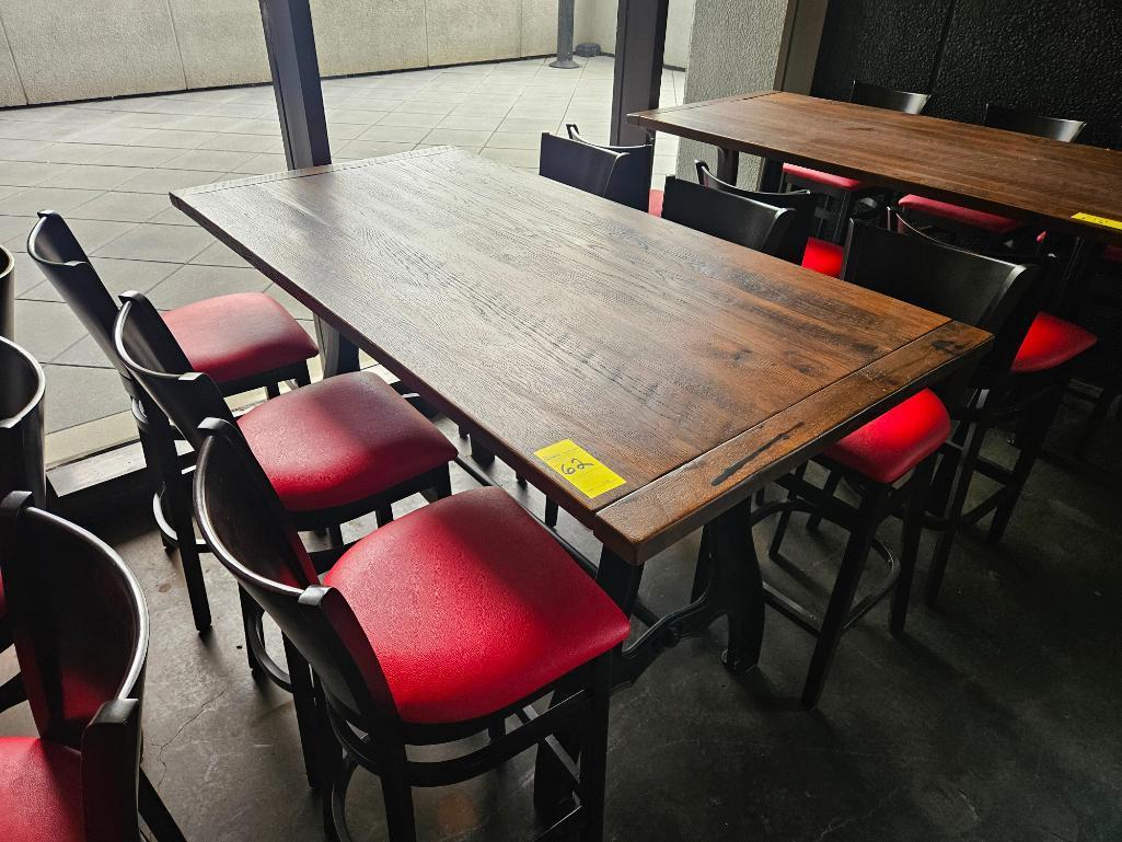 36" x 6' Wood High Top Table w/ 6 Barstools (Set)