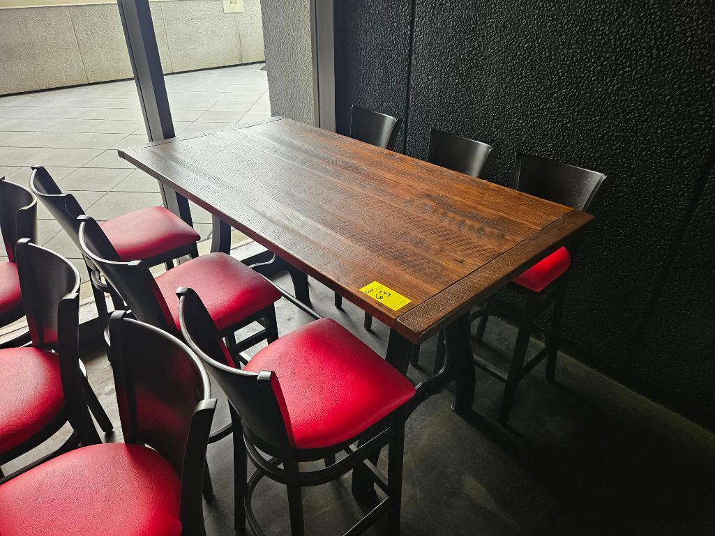36" x 6' Wood High Top Table w/ 6 Barstools (Set)