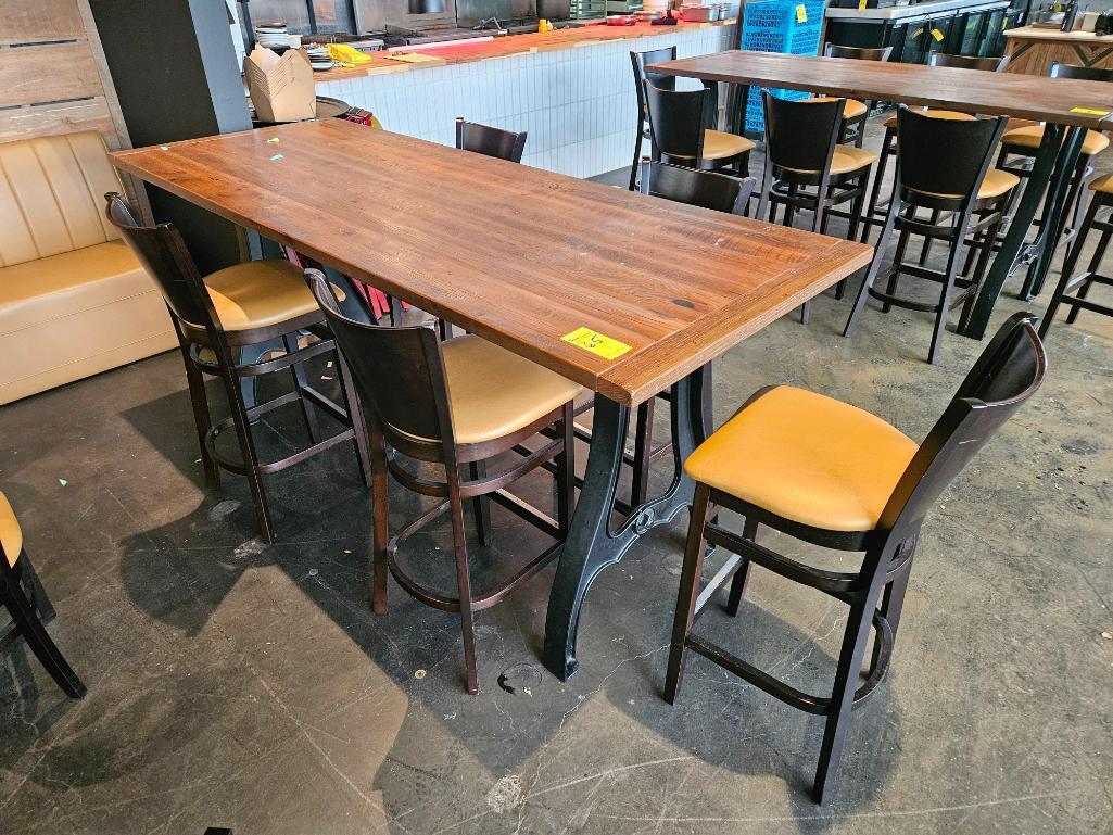 36" x 8' Wood High Top Table w/ 5 Barstools (Set)