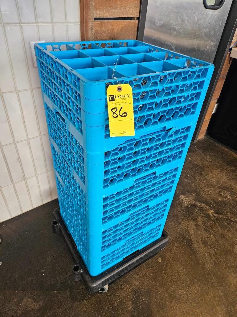 Glassware (5 Racks w/ Contents and Dollie) (Lot)