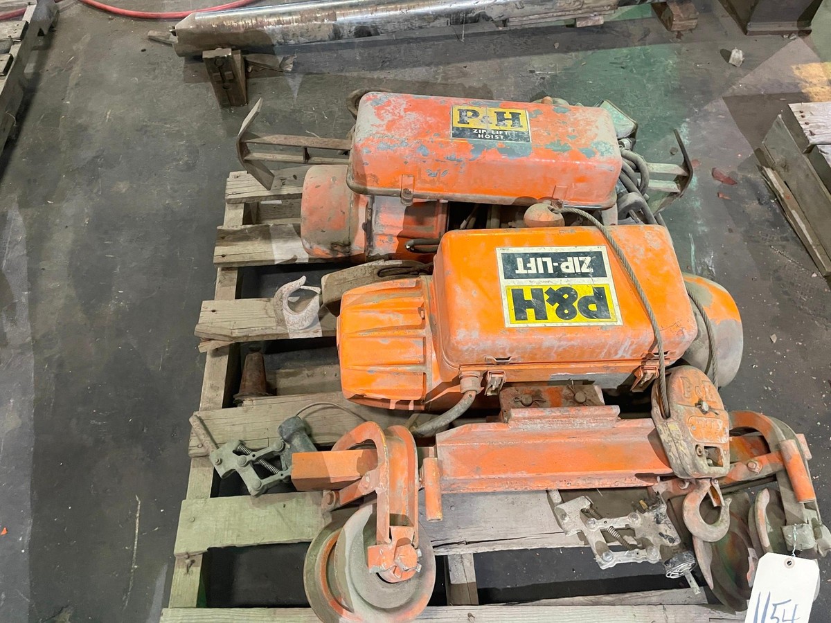Lot of 2 Crane Hoists P&H Zip Lifts 1,000 lbs