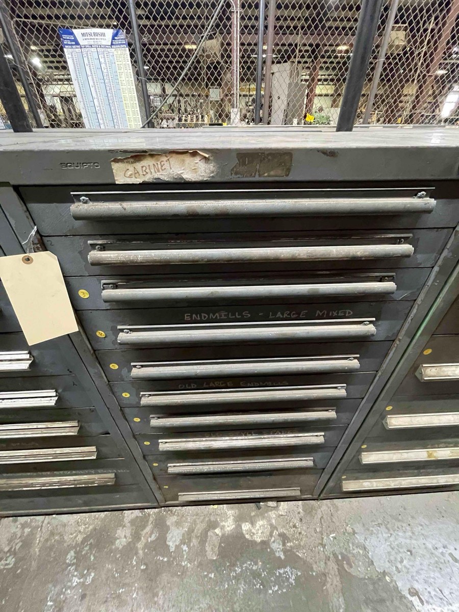 X 28 X 59 Equipto Shop 10 Drawer Cabinet Assorted End Mills, Old Style Spade,